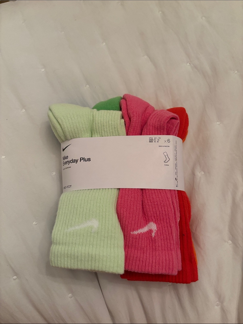 Nike Everyday Plus Crew Socks - Light Green, Pink & Red (6-Pack)
